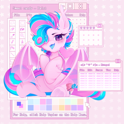 Size: 4000x4000 | Tagged: artist needed, safe, oc, oc only, oc:sweetie swirl, bat pony, animated, bat pony oc, blue tongue, blushing, candy, commission, digital art, ear fluff, eyelashes, femboy, fluffy, food, hair over one eye, heart, lollipop, looking at you, male, microsoft, microsoft windows, mouse cursor, multicolored hair, programming, ych result