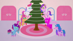 Size: 828x465 | Tagged: safe, artist:carrotorangelight, izzy moonbow, misty brightdawn, pipp petals, sunny starscout, zipp storm, oc, oc:star rhythm, g5, christmas, christmas tree, decorating, holiday, rebirth misty, tree