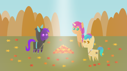 Size: 1920x1080 | Tagged: safe, artist:carrotorangelight, hitch trailblazer, sunny starscout, oc, oc:aurora star, g5, autumn