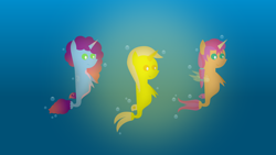 Size: 1920x1080 | Tagged: safe, artist:carrotorangelight, misty brightdawn, sunny starscout, oc, oc:star strike, merpony, g5, ocean, water