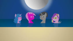 Size: 1920x1080 | Tagged: safe, artist:carrotorangelight, izzy moonbow, pipp petals, oc, oc:furippu ribasu, oc:star rhythm, g5, female, half moon, moon, night