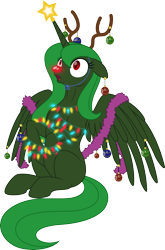 Size: 2265x3441 | Tagged: safe, artist:grypher, oc, oc only, oc:evening "eve" canter, alicorn, pony, fallout equestria, antlers, artificial alicorn, christmas, christmas ornament, cute, decoration, female, holiday, mare, red nose, simple background, sitting, solo, transparent background