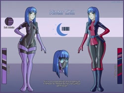 Size: 2500x1875 | Tagged: safe, artist:devillustart, oc, oc only, oc:winter chill(fireverse), human, equestria girls, g4, alternate universe, fireheart76's latex suit design, humanized, latex, latex suit, prisoners of the moon, reference sheet, royal stellaria magazine, rubber, rubber suit