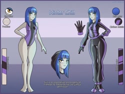 Size: 2500x1875 | Tagged: safe, artist:devillustart, oc, oc only, oc:winter chill(fireverse), human, equestria girls, g4, alternate universe, fireheart76's latex suit design, humanized, latex, latex suit, prisoners of the moon, reference sheet, royal stellaria magazine, rubber, rubber suit