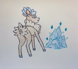 Size: 3019x2687 | Tagged: safe, artist:supersonicrainboom, velvet (tfh), deer, reindeer, them's fightin' herds, antlers, butt, chest fluff, community related, female, ice, plot, solo, solo female, traditional art