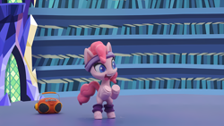 Size: 4096x2304 | Tagged: safe, screencap, pinkie pie, earth pony, pony, g4, g4.5, my little pony: stop motion short, pinkie pie wants to play, boombox, cute, indoors, library, smiling, solo, twilight's castle, twilight's castle library