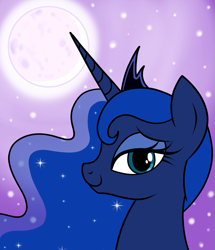 Size: 1289x1500 | Tagged: safe, artist:vomitvomiting, princess luna, alicorn, pony, g4, bust, facing left, female, full moon, looking at you, mare, moon, outdoors, portrait, profile, solo