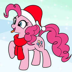 Size: 1500x1500 | Tagged: safe, artist:vomitvomiting, pinkie pie, earth pony, pony, g4, christmas, clothes, cute, diapinkes, hat, holiday, ponk, santa hat, scarf, solo