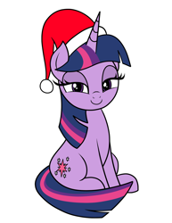 Size: 1156x1500 | Tagged: safe, artist:vomitvomiting, twilight sparkle, pony, unicorn, g4, my little pony: friendship is magic, christmas, female, hat, holiday, looking at you, mare, santa hat, simple background, smiling, smug, smug smile, smuglight sparkle, solo, unicorn twilight, white background