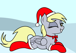 Size: 3248x2300 | Tagged: safe, artist:vomitvomiting, derpy hooves, pony, g4, christmas, clothes, flirting, hat, holiday, one eye closed, santa hat, smiling, smug, smug smile, socks, solo, wink