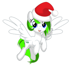 Size: 2443x2317 | Tagged: safe, artist:dtavs.exe, oc, oc:flor de izote(izzi), pegasus, pony, beauty mark, christmas, female, flying, hat, holiday, mare, pegasus oc, png, santa hat, show accurate, simple background, smiling, solo, spread wings, transparent background, wings