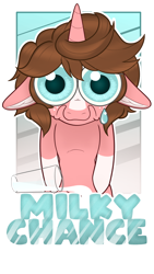 Size: 2160x3840 | Tagged: safe, artist:spoopy-abby, oc, oc only, oc:milky chance, pony, unicorn, badge, con badge, horn, solo