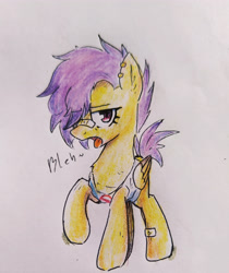 Size: 3443x4096 | Tagged: safe, artist:mirio_p2, scootaloo, pegasus, g4, colored, female, full body, full color, open mouth, solo, text, traditional art