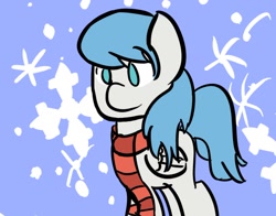 Size: 1150x903 | Tagged: safe, artist:anonymous, oc, oc only, pegasus, pony, clothes, drawthread, female, female oc, mare, mare oc, pegasus oc, pony oc, requested art, scarf, snow, solo, winter