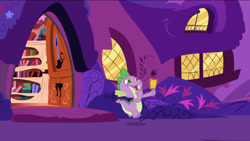 Size: 1280x721 | Tagged: safe, screencap, spike, dragon, g4, my little pony: friendship is magic, the ticket master, golden oaks library, golden ticket, happy, solo, ticket