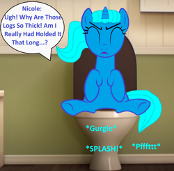 Size: 1996x1964 | Tagged: safe, artist:memeartboi, pony, unicorn, g4, bathroom, big one, but why, constipated, eyes closed, female, grunt, grunting, horn, imminent flush, implied farting, implied pooping, indoors, mare, massive, mother, nicole watterson, onomatopoeia, open mouth, ponified, pushing, sitting, sitting on toilet, solo, sound effects, speech bubble, struggle, struggling, text, the amazing world of gumball, toilet, toilet humor, ugh, unicorn horn