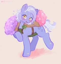 Size: 1969x2048 | Tagged: safe, artist:kitsu, artist:strawbee_fox, oc, earth pony, pony, g4, blushing, bouquet, bouquet of flowers, clothed ponies, commission, cutie mark, female, flower, open mouth, solo, solo female, white mane, yellow eyes