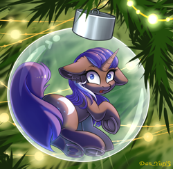 Size: 2400x2330 | Tagged: safe, alternate character, alternate version, artist:yuris, oc, oc only, oc:moonlight, pony, unicorn, advertisement, ball, bauble, christmas, christmas ornament, christmas tree, commission, cute, decoration, frog (hoof), garland, glass, holiday, hoofbutt, horn, looking at you, looking back, looking back at you, micro, multi ych "christmas ball", open mouth, sitting, solo, tree, underhoof, unicorn oc, ych result