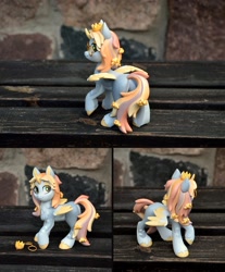 Size: 1600x1935 | Tagged: safe, artist:merionic, oc, oc only, oc:blurred memory, alicorn, pony, chest fluff, craft, crown, figurine, glasses, jewelry, male, regalia, sculpture, solo, stallion, unshorn fetlocks