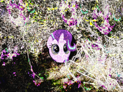 Size: 4160x3120 | Tagged: safe, starlight glimmer, unicorn, every little thing she does, g4, my little pony: friendship is magic, bush, glitch art, horn, irl, photo, psychedelic, smiling