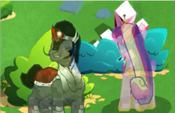 Size: 603x390 | Tagged: safe, edit, edited screencap, gameloft, screencap, king sombra, princess cadance, alicorn, crystal pony, pony, unicorn, g4, my little pony: friendship is magic, caption, christmas, colored horn, crystal, crystal empire, curved horn, emotions, empire, eyes closed, game, holiday, horn, image macro, male, outdoors, phone, phone screen, photo, screenshots, solo, sombra eyes, sombra horn, stallion, text