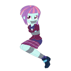 Size: 2500x2500 | Tagged: safe, artist:nie-martw-sie-o-mnie, sunny flare, human, equestria girls, g4, bondage, bound and gagged, bowtie, clothes, crystal prep academy uniform, gag, pleated skirt, school uniform, simple background, skirt, tape, tape bondage, tape gag, transparent background, uniform