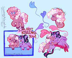 Size: 1280x1037 | Tagged: safe, artist:sweetmelon556, pinkie pie, twilight sparkle, alicorn, pony, g4, alternate design, colored wings, female, hug, lesbian, ship:twinkie, shipping, twilight sparkle (alicorn), two toned wings, wings