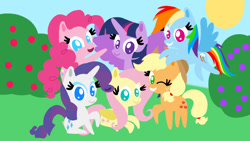 Size: 1280x720 | Tagged: safe, artist:mlplary6, applejack, fluttershy, pinkie pie, rainbow dash, rarity, twilight sparkle, alicorn, earth pony, pegasus, pony, unicorn, g4, female, horn, mane six, mare, outdoors, pointy ponies, twilight sparkle (alicorn)