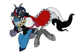 Size: 1414x1000 | Tagged: safe, artist:zetikoopa, grogar, king sombra, lord tirek, storm king, oc, oc:alastor, centaur, taur, g4, amalgamation, bell, cloven hooves, fusion, galloping, grogar's bell, male, nose piercing, nose ring, piercing, simple background, transparent background