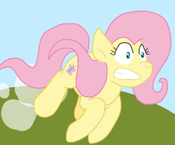 Size: 1064x883 | Tagged: safe, artist:cmara, fluttershy, pegasus, pony, g4, female, gritted teeth, outdoors, solo, startled, teeth