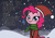 Size: 2048x1448 | Tagged: safe, artist:ewoudcponies, pinkie pie, earth pony, pony, g4, blush sticker, blushing, christmas, clothes, cute, diapinkes, female, hat, holiday, jacket, looking at you, mare, outdoors, santa hat, scarf, smiling, smiling at you, snow, snowfall, solo, text