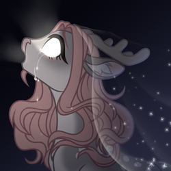 Size: 3000x3000 | Tagged: safe, artist:nika-rain, oc, oc:mifrida, deer, deer pony, hybrid, original species, crying, deer oc, gradient background, non-pony oc, solo, stars, vector