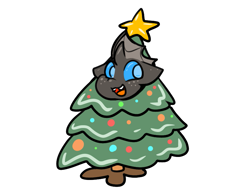 Size: 891x691 | Tagged: safe, artist:zutcha, oc, oc only, changeling, changeling oc, christmas, christmas tree, freckles, holiday, open mouth, open smile, simple background, smiling, solo, tree, white background