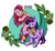 Size: 1760x1620 | Tagged: safe, artist:ju4111a, pinkie pie, twilight sparkle, alicorn, earth pony, pony, g4, alicorn wings, bipedal, book, christmas, christmas ornament, decoration, duo, duo female, eyebrows, female, holding, holiday, horn, looking at each other, looking at someone, looking at something, mare, pine tree, raised eyebrow, raised hoof, simple background, sitting, smiling, smiling at someone, sparkles, stars, toy, tree, tree branch, twilight sparkle (alicorn), wings