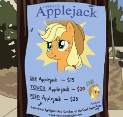 Size: 1000x950 | Tagged: safe, artist:anonymous, applejack, earth pony, pony, g4, discount, drawthread, female, mare, ponified, poster, poster parody, requested art