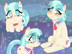 Size: 4096x3072 | Tagged: safe, artist:miranda_17, coco pommel, pony, g4, my little pony: friendship is magic, blushing, cute, sick, sitting, solo