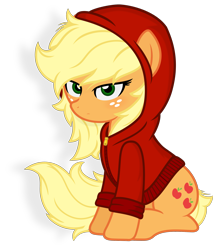 Size: 1999x2342 | Tagged: safe, artist:godoffury, applejack, earth pony, pony, g4, clothes, female, freckles, high res, hoodie, loose hair, mare, messy mane, simple background, sitting, solo, transparent background, vector