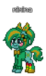 Size: 200x328 | Tagged: safe, artist:princess ice color twinkle, oc, oc only, oc:nimina, earth pony, pony, pony town, bangs, blush sticker, blushing, boots, bow, clothes, female, flower, flower on ear, green coat, mare, shoes, simple background, solo, sweater, tail, transparent background, two toned mane, two toned tail