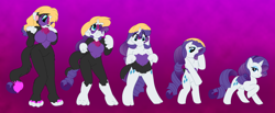 Size: 1500x618 | Tagged: safe, artist:akuoreo, rarity, oc, pony, unicorn, anthro, g4, character to character, female, furry, furry oc, furry to pony, gradient background, horn, mare, transformation, transformation sequence