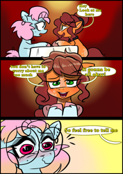 Size: 1240x1754 | Tagged: safe, artist:jully-park, oc, oc:charlotte parker, oc:kelly clark, earth pony, pony, comic:how i meet my chaotic friends, blushing, comic, crying