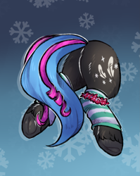 Size: 1823x2285 | Tagged: safe, alternate character, alternate version, artist:lonerdemiurge_nail, oc, oc only, pony, bell, bow, butt, butt only, christmas, clothes, fluffy, hat, holiday, holly, hooves, plot, ribbon, santa hat, socks, solo