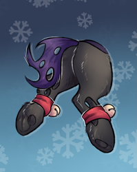 Size: 1823x2285 | Tagged: safe, alternate character, alternate version, artist:lonerdemiurge_nail, oc, oc only, changeling, bell, bow, butt, butt only, christmas, christmas changeling, clothes, fluffy, hat, holiday, holly, hooves, plot, ribbon, santa hat, socks, solo