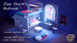 Size: 3840x2160 | Tagged: safe, artist:psfmer, g5, 3d, 3d model, bed, bedroom, caption, crystal brighthouse, download at source, downloadable, implied zipp storm, indoors, no pony, source filmmaker, text, zipp storm's bedroom