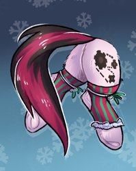 Size: 1823x2285 | Tagged: safe, alternate character, alternate version, artist:lonerdemiurge_nail, oc, oc only, pony, bell, bow, butt, butt only, christmas, clothes, fluffy, hat, holiday, holly, hooves, plot, ribbon, santa hat, socks, solo