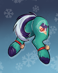 Size: 1823x2285 | Tagged: safe, alternate character, alternate version, artist:lonerdemiurge_nail, oc, oc only, pony, bell, bow, butt, butt only, christmas, clothes, fluffy, hat, holiday, holly, hooves, plot, ribbon, santa hat, socks, solo