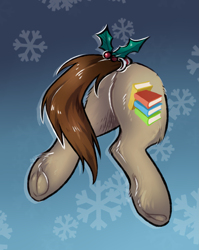 Size: 1823x2285 | Tagged: safe, alternate character, alternate version, artist:lonerdemiurge_nail, oc, oc only, pony, bell, bow, butt, butt only, christmas, clothes, fluffy, hat, holiday, holly, hooves, plot, ribbon, santa hat, socks, solo