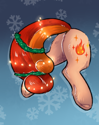 Size: 1823x2285 | Tagged: safe, artist:lonerdemiurge_nail, oc, pony, bell, bow, butt, christmas, clothes, fluffy, hat, holiday, holly, hooves, my little pony, plot, ribbon, santa hat, socks, solo