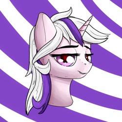 Size: 1280x1280 | Tagged: safe, artist:uteuk, twilight, pony, unicorn, g1, bust, female, heart, heart eyes, horn, lip bite, looking at you, old art, portrait, striped background, wingding eyes