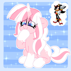 Size: 2000x2000 | Tagged: safe, artist:ladylullabystar, oc, oc:lady lullaby star, pony, unicorn, female, horn, mare, passepartout, shadow the hedgehog, solo, sonic the hedgehog (series), thought bubble