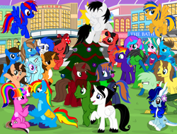 Size: 10500x7963 | Tagged: safe, artist:rogan140, oc, oc only, oc:blue thunder, oc:blueshy, oc:bright star, oc:ej, oc:flare spark, oc:grapefruit face, oc:jc, oc:lionheart, oc:magic dash, oc:rainbow flower, oc:rainbow sparkle, oc:rogan, oc:shane park, oc:sharp stars, oc:shield wing, oc:small brooke, oc:star armour, oc:star heart, oc:stephen (stephen-fisher), oc:swiftgaia, oc:warding moonlight, alicorn, griffon, pegasus, pony, unicorn, g4, alicorn oc, christmas, christmas tree, female, holiday, horn, male, merry christmas, tree, wings